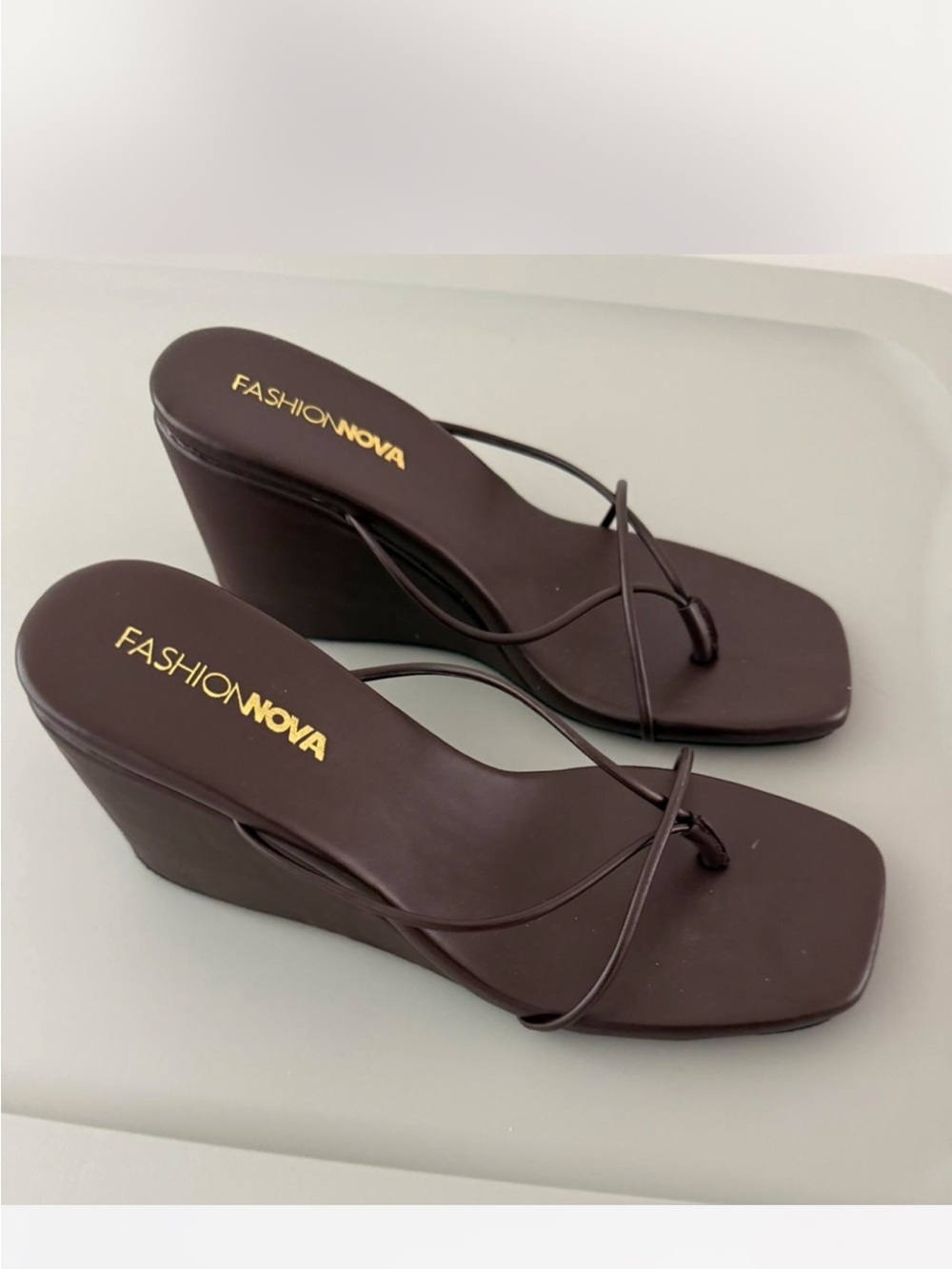 Fashion Nova Chocolate Brown Wedge Thong Sandals